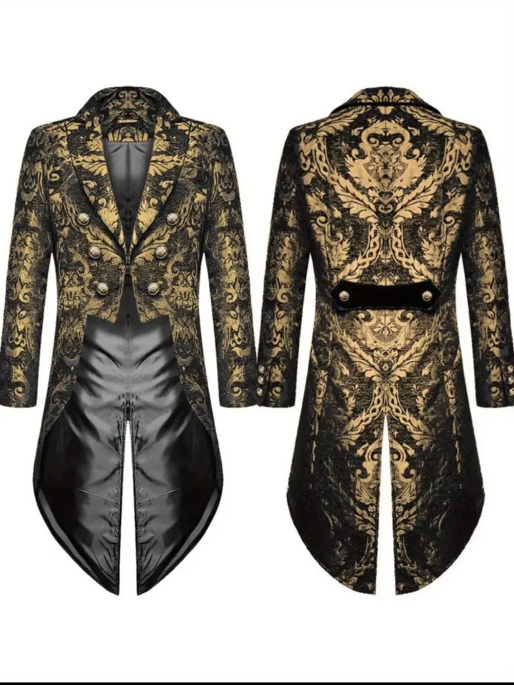 Gold & Black Men’s Gothic Brocade Tailcoat Blazer